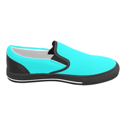 color aqua / cyan Men's Slip-on Canvas Shoes (Model 019)