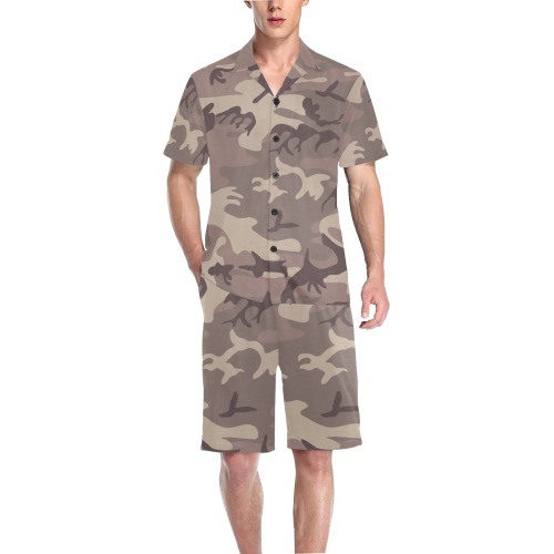 Camo Light Brown Men's V-Neck Short Pajama Set