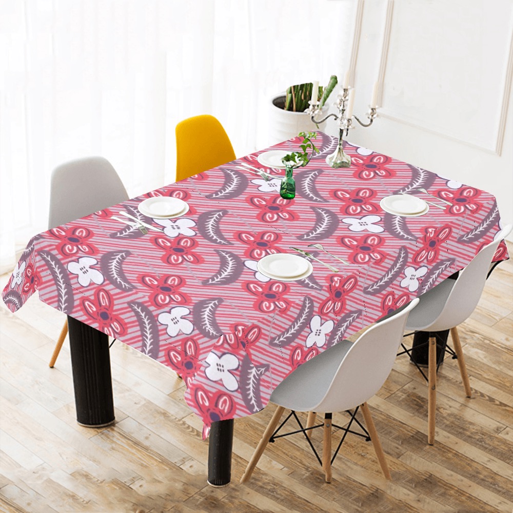 Red floral pattern Cotton Linen Tablecloth 60"x 104"