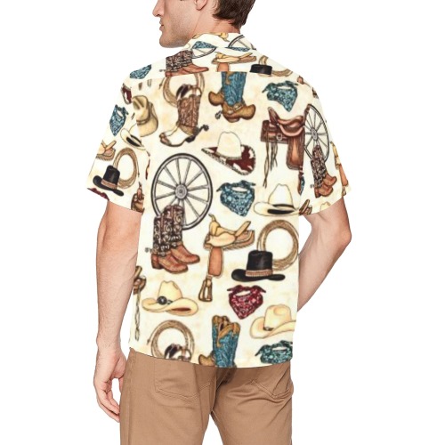 Western Boots Hawaiian Shirt with Chest Pocket (Model T58)