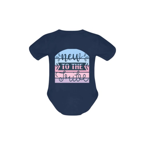 New To The Tribe (Navy) Baby Powder Organic Short Sleeve One Piece (Model T28)