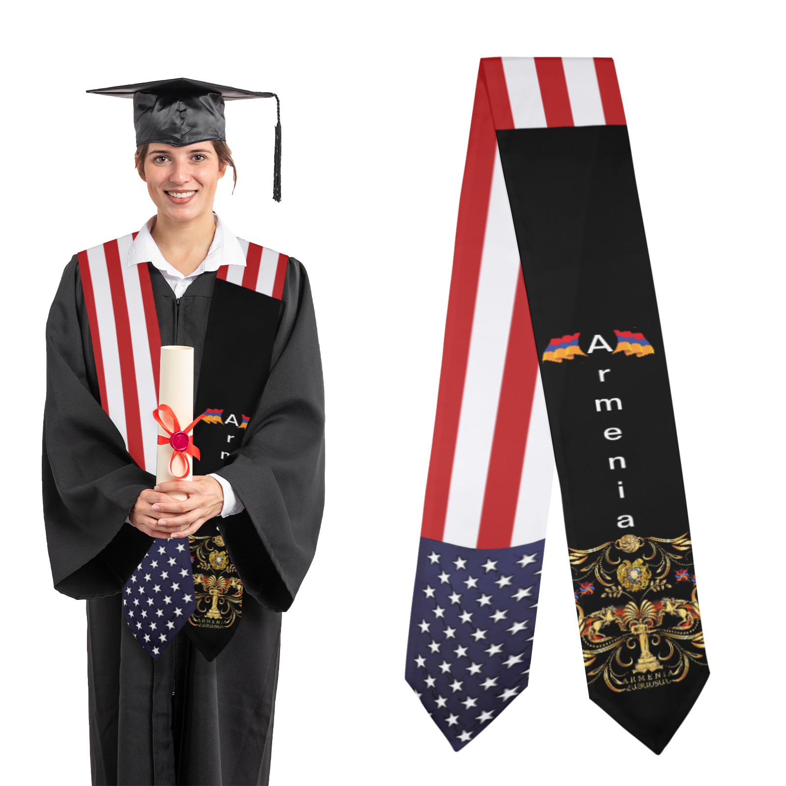 Armenian and US Flag Graduation Stole