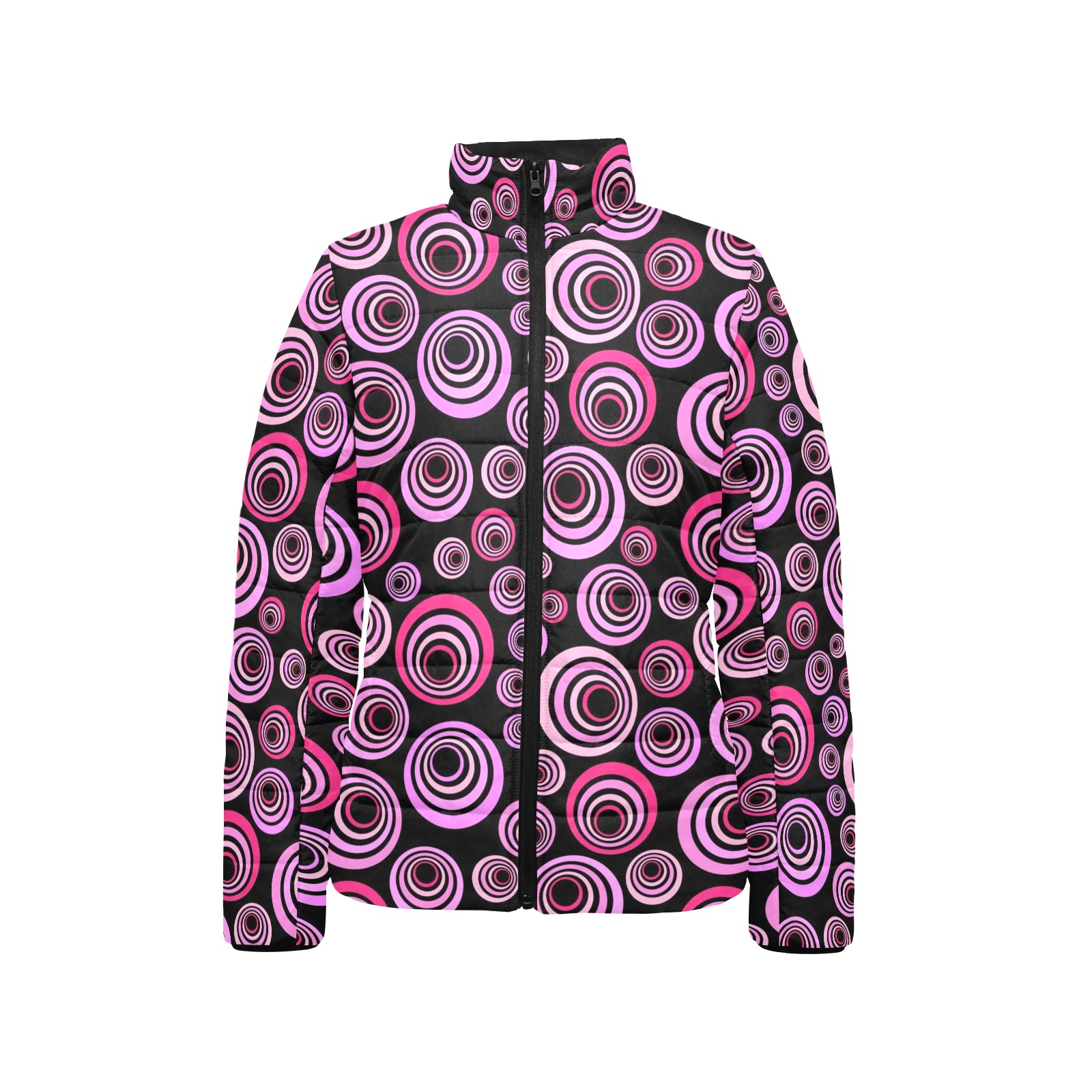 Retro Psychedelic Pretty Pink Pattern Women's Stand Collar Padded Jacket (Model H41)