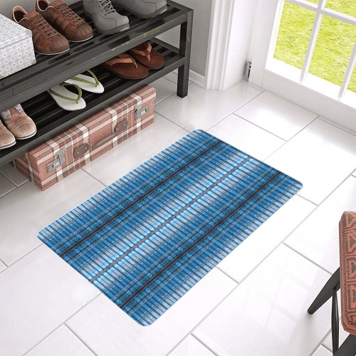 fabric pillar's, blue, repeating pattern Doormat 24"x16" (Black Base)