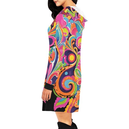 Abstract Retro Hippie Paisley Floral All Over Print Hoodie Mini Dress (Model H27)