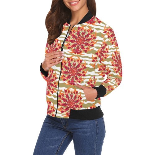 tropical bohemian psy paradise bird orchid All Over Print Bomber Jacket for Women (Model H19)
