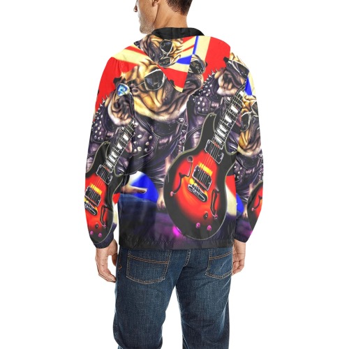 HEAVY ROCK PUG 3 All Over Print Quilted Windbreaker for Men (Model H35)