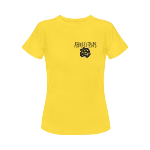 Womens Aromatherapy Apparel Black rose T-Shirt Yellow Women's T-Shirt in USA Size (Front Printing Only)