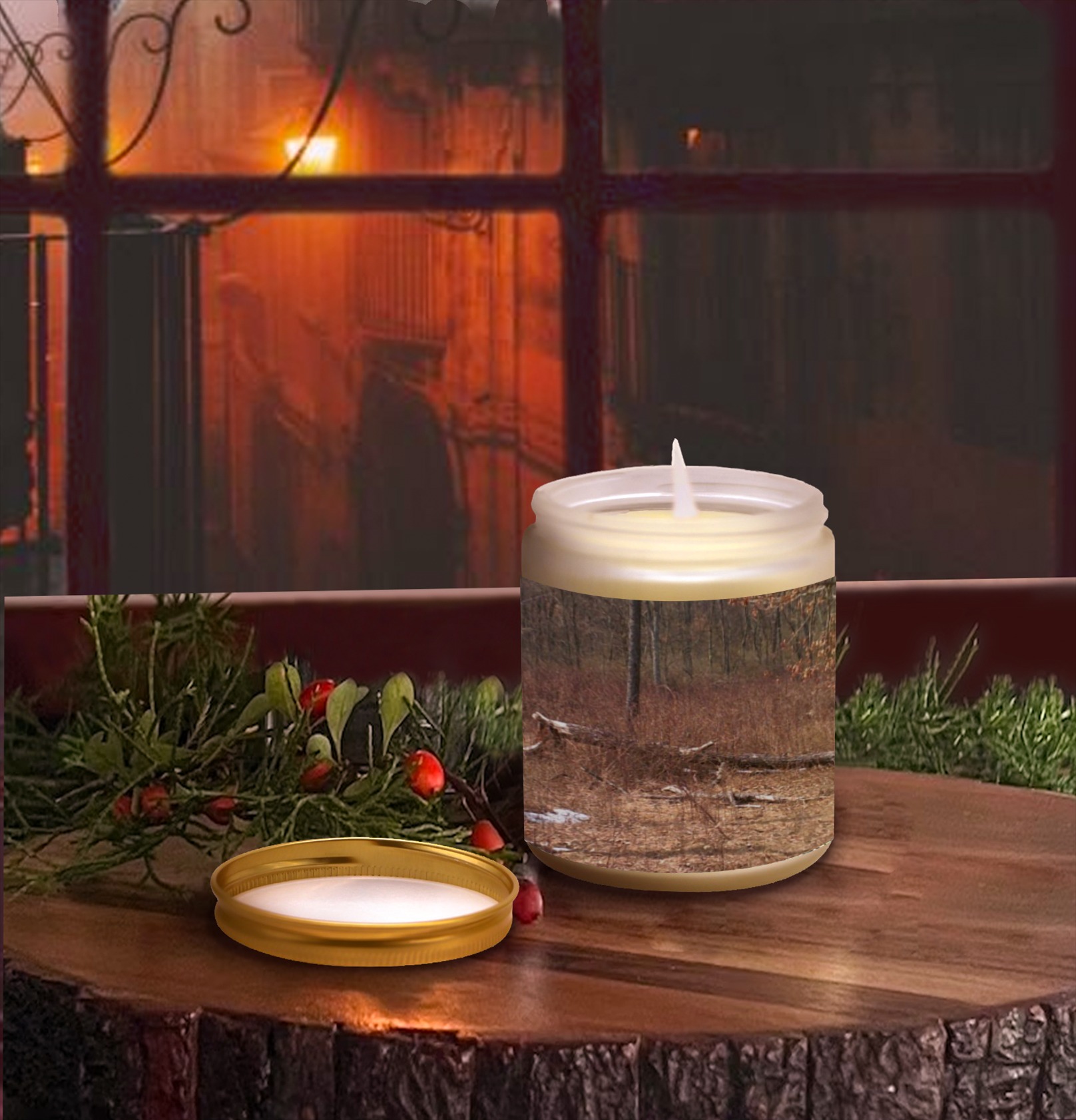 Falling tree in the woods Frosted Glass Candle Cup - Large Size (Lavender&Lemon)