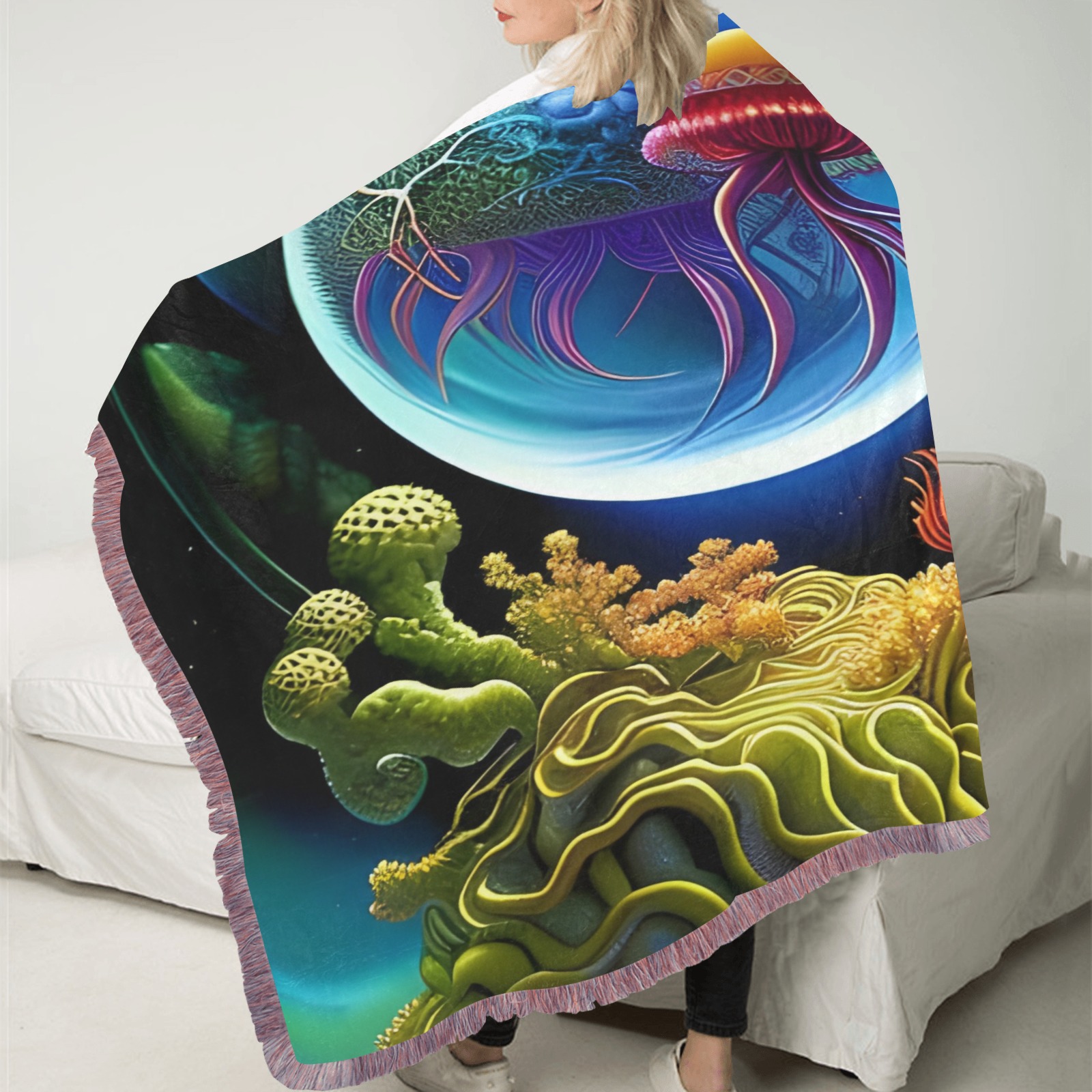Out Of This World Spheres jellyfish Ultra-Soft Fringe Blanket 50"x60" (Mixed Pink)
