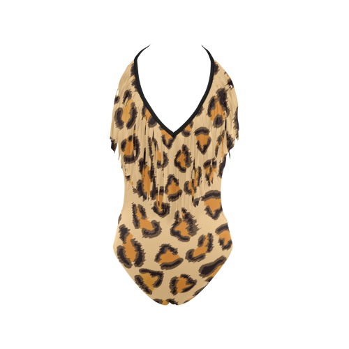 Leopard fringe swimsuit Women's Fringe Swimsuit (Model S32)