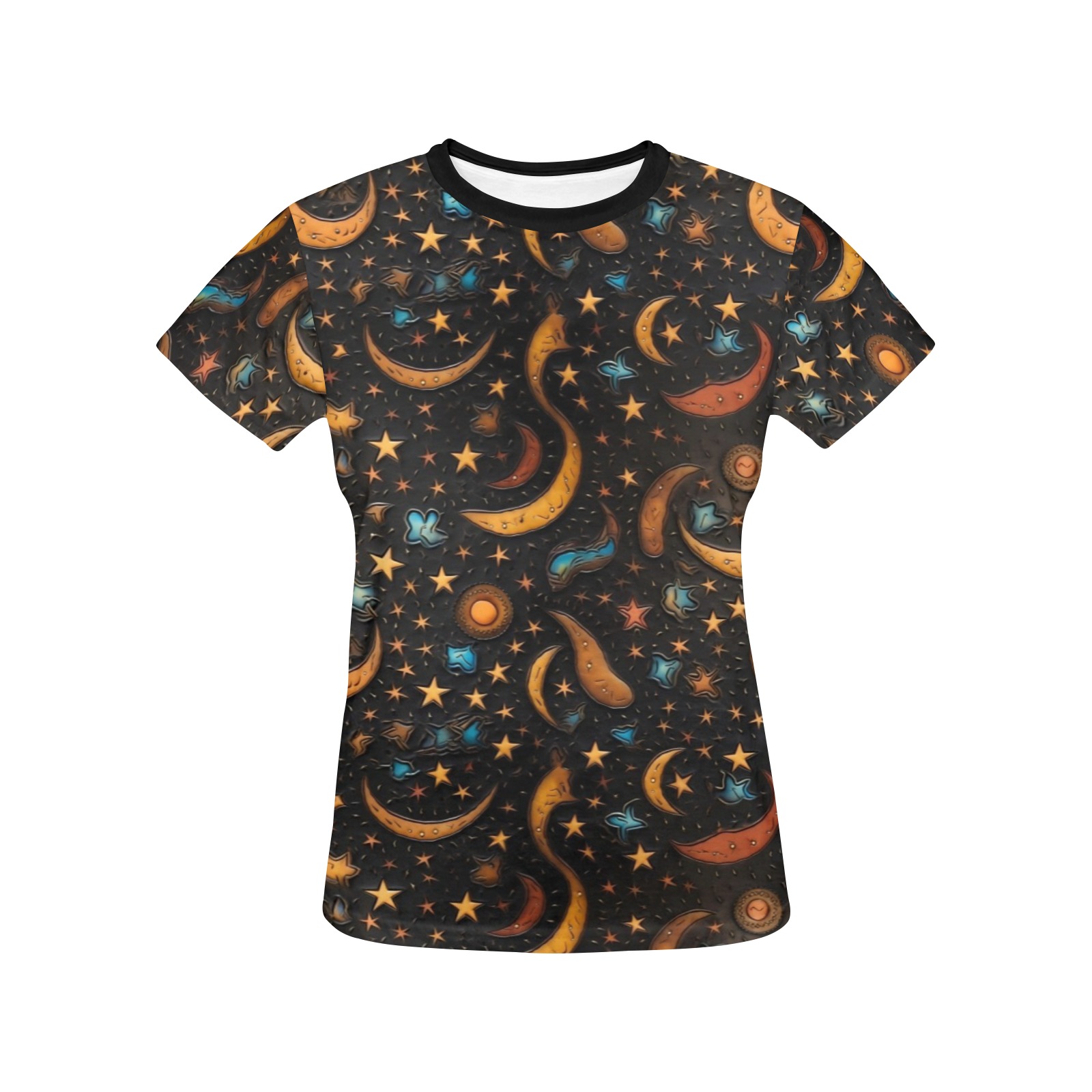 Moon & Stars Women's All Over Print Crew Neck T-Shirt (Model T40-2)