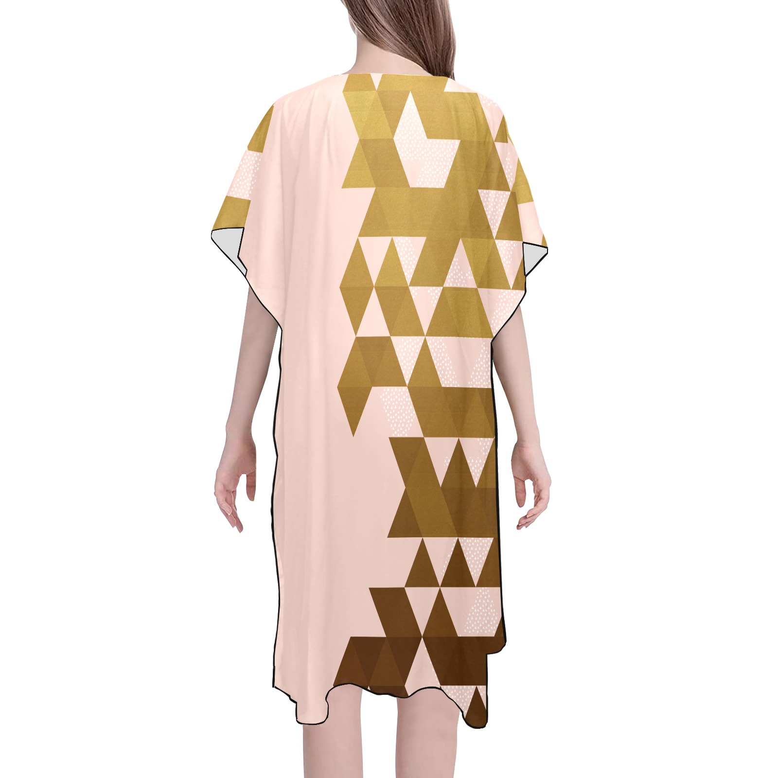 Mosaic of golden triangles Mid-Length Side Slits Chiffon Cover Ups (Model H50)