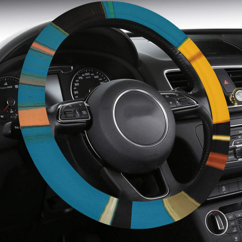 Black Turquoise And Orange Go! Abstract Art Steering Wheel Cover with Anti-Slip Insert
