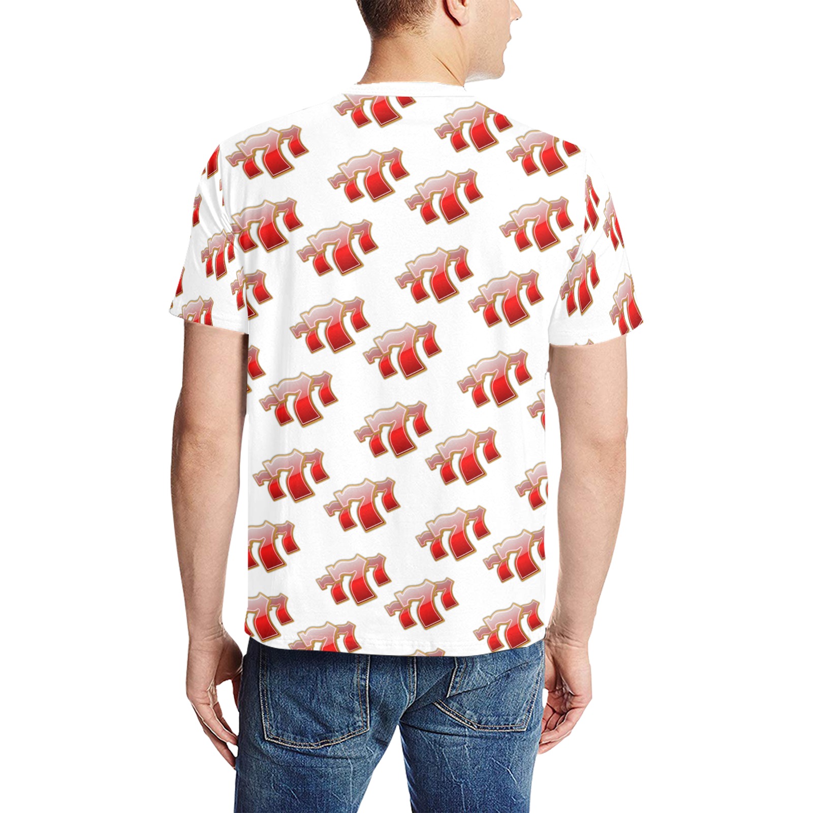Las Vegas Lucky Sevens 777 / White Men's All Over Print T-Shirt (Solid Color Neck) (Model T63)