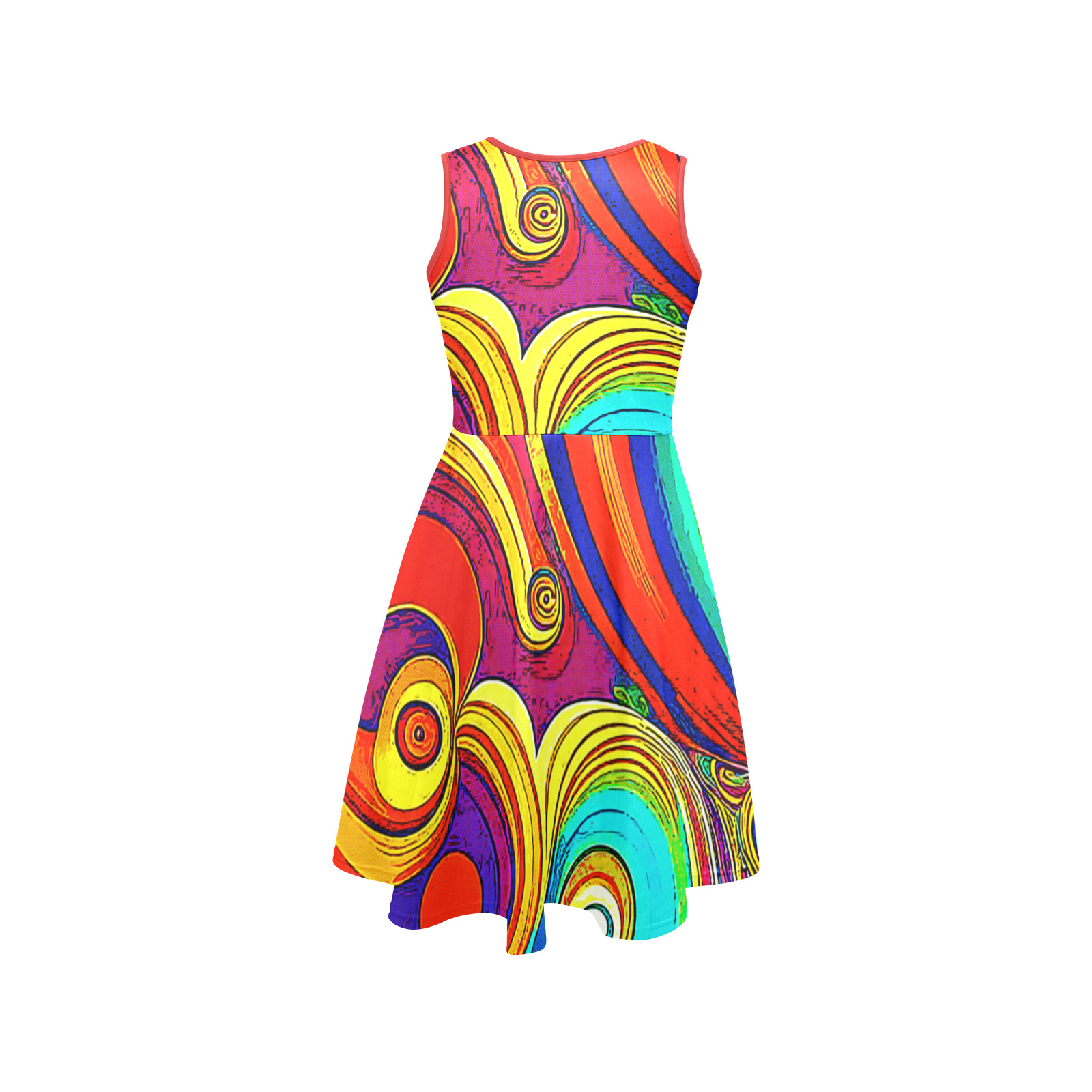 Colorful Groovy Rainbow Swirls Sleeveless Expansion Dress (Model D60)