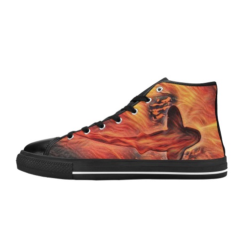 Shark From Bottom Swimming In Fire Women's Classic High Top Canvas Shoes (Model 017)