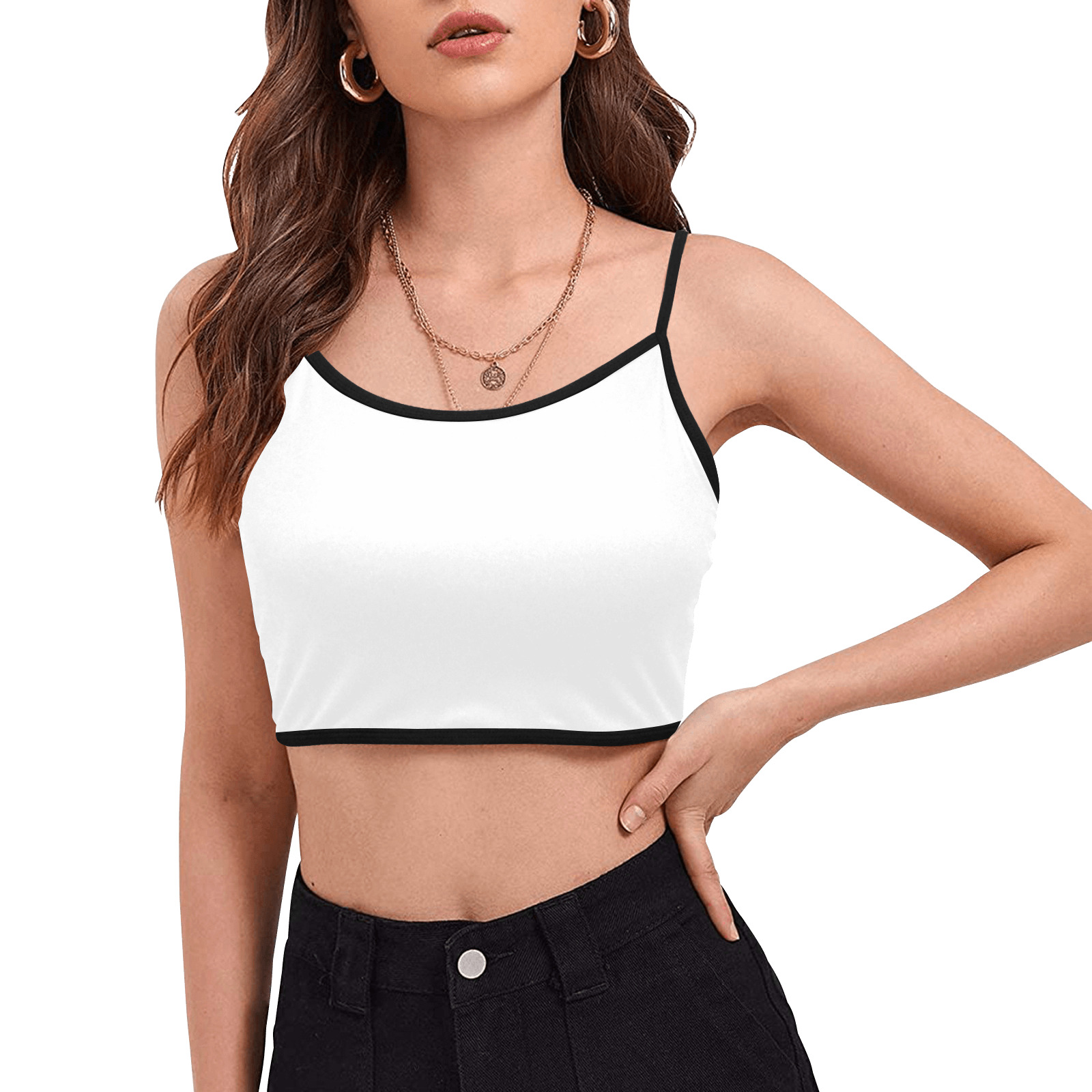 WHITE Women's Spaghetti Strap Crop Top (Model T67)