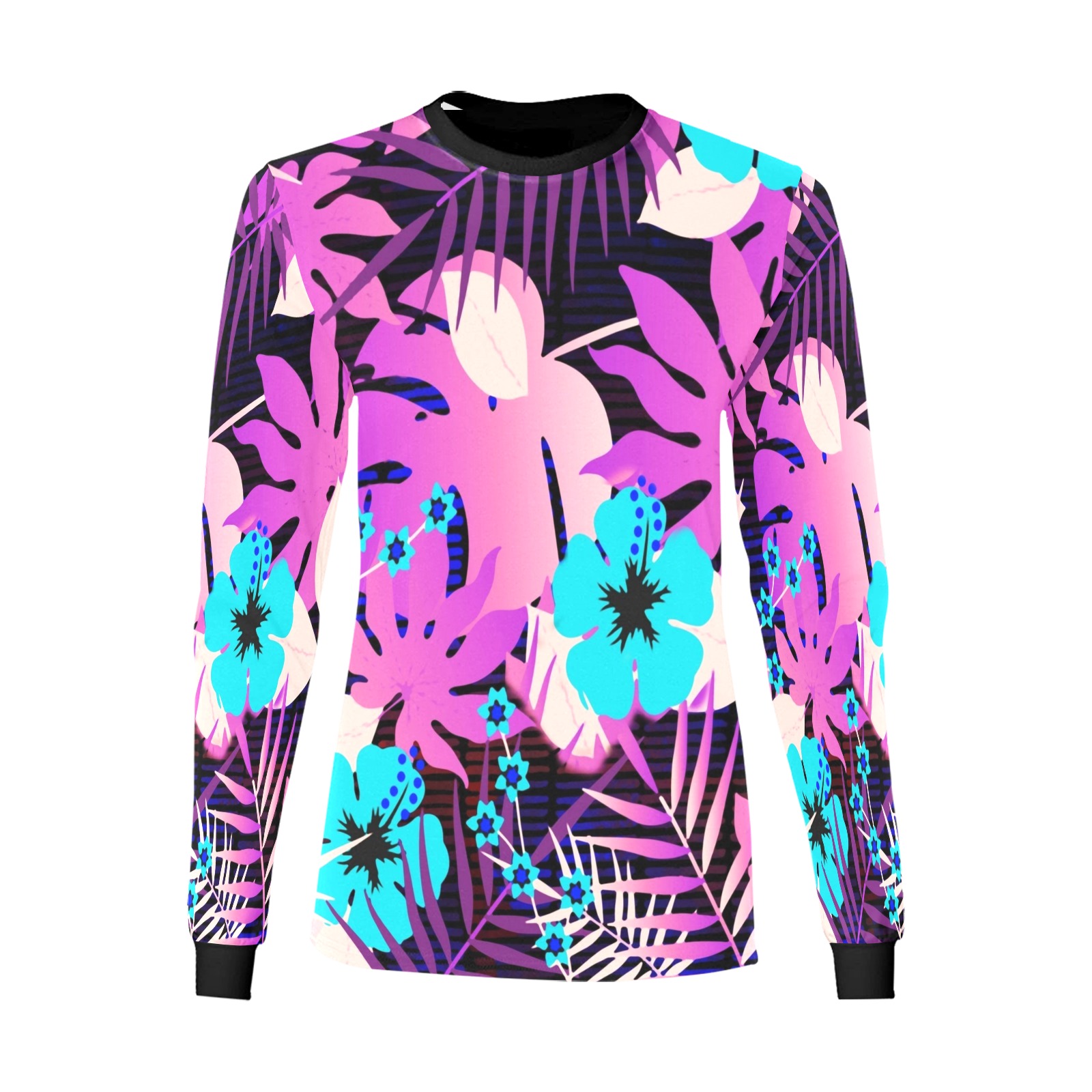 GROOVY FUNK THING FLORAL PURPLE Women's All Over Print Long Sleeve T-shirt (Model T51)