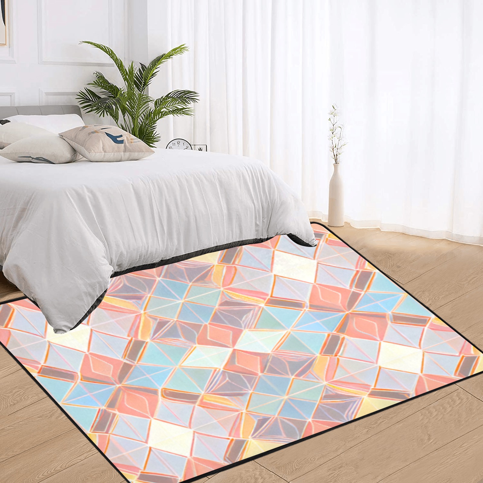 repeating pattern, diamond pastels Area Rug with Black Binding 7'x5'