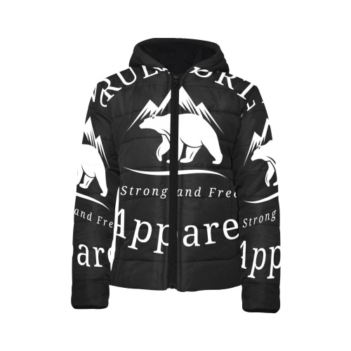 True North Apparel Kid's Designer Padded Jacket (Black) Kids' Padded Hooded Jacket (Model H45)