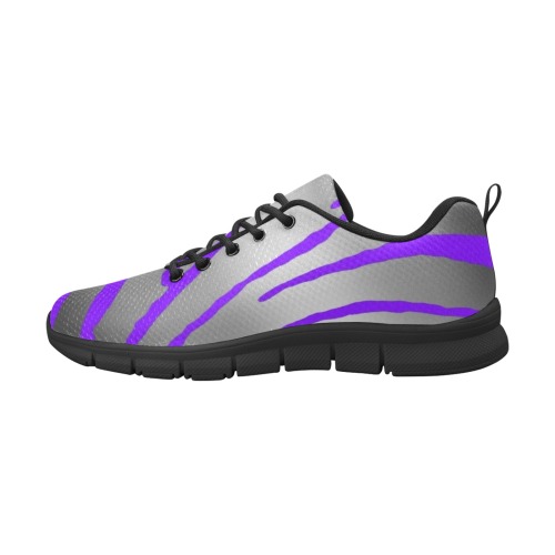 Silver Tiger Stripes Purple Women's Breathable Running Shoes (Model 055)