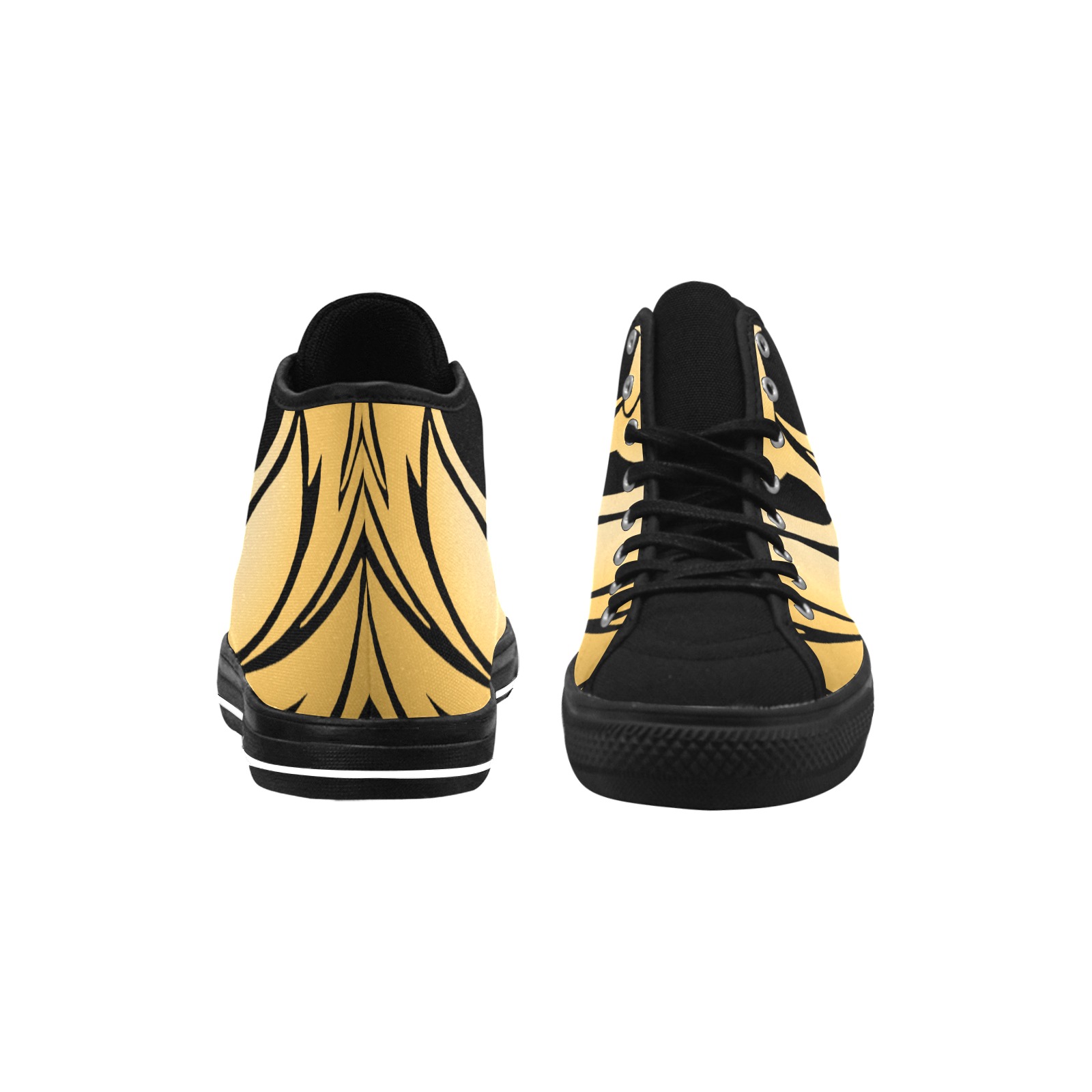 Golden Phoenix Rising on Black Vancouver H Men's Canvas Shoes (1013-1)