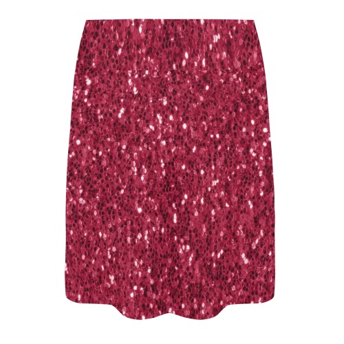 Magenta dark pink red faux sparkles glitter Women's Athletic Skirt (Model D64)