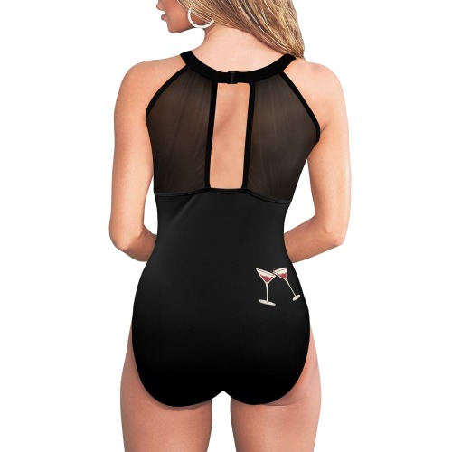 Plunge Mesh Swimsuit Women's High Neck Plunge Mesh Ruched Swimsuit (S43)