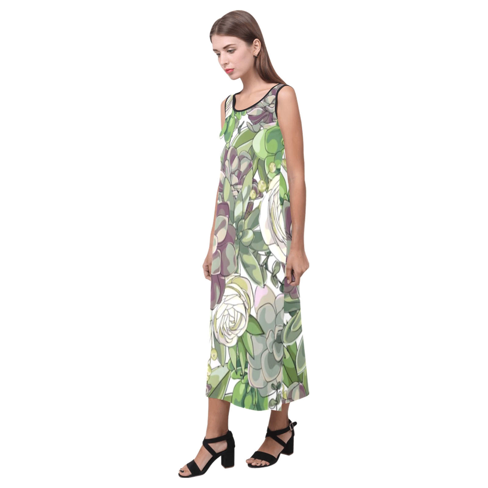 floral Phaedra Sleeveless Open Fork Long Dress (Model D08)