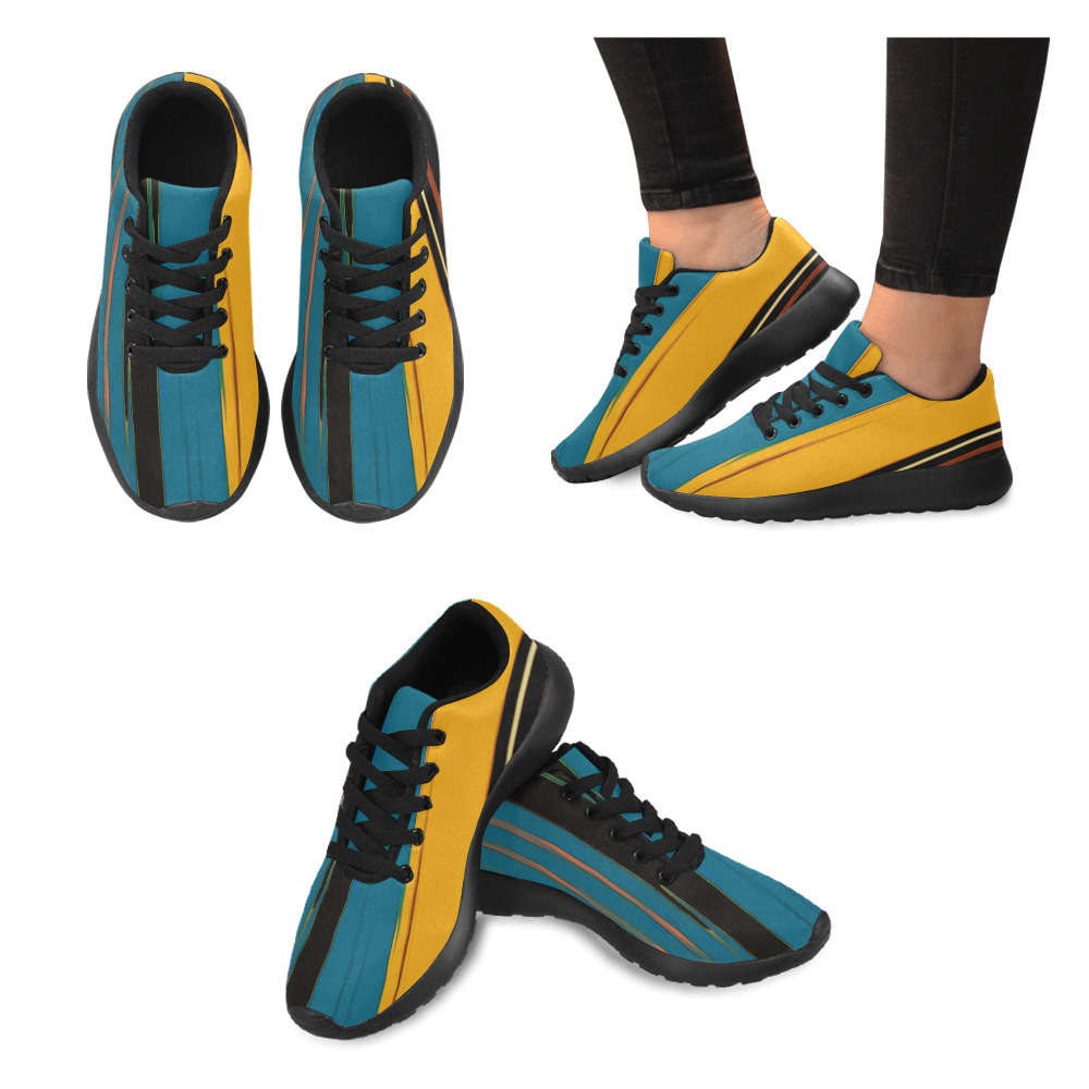 Black Turquoise And Orange Go! Abstract Art Kid's Running Shoes (Model 020)