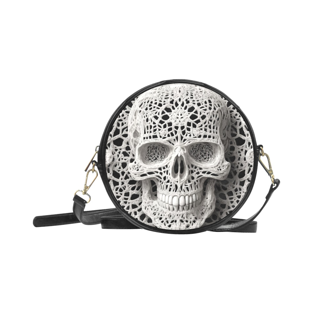 Funny elegant skull made of lace macrame Round Sling Bag (Model 1647)
