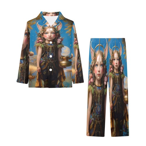 menina duende_vectorized Big Girls' V-Neck Long Pajama Set