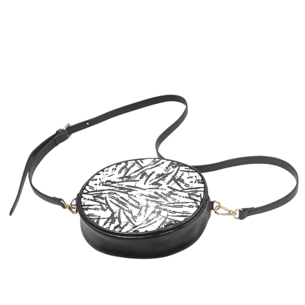 Brush Stroke Black and White Round Sling Bag (Model 1647)