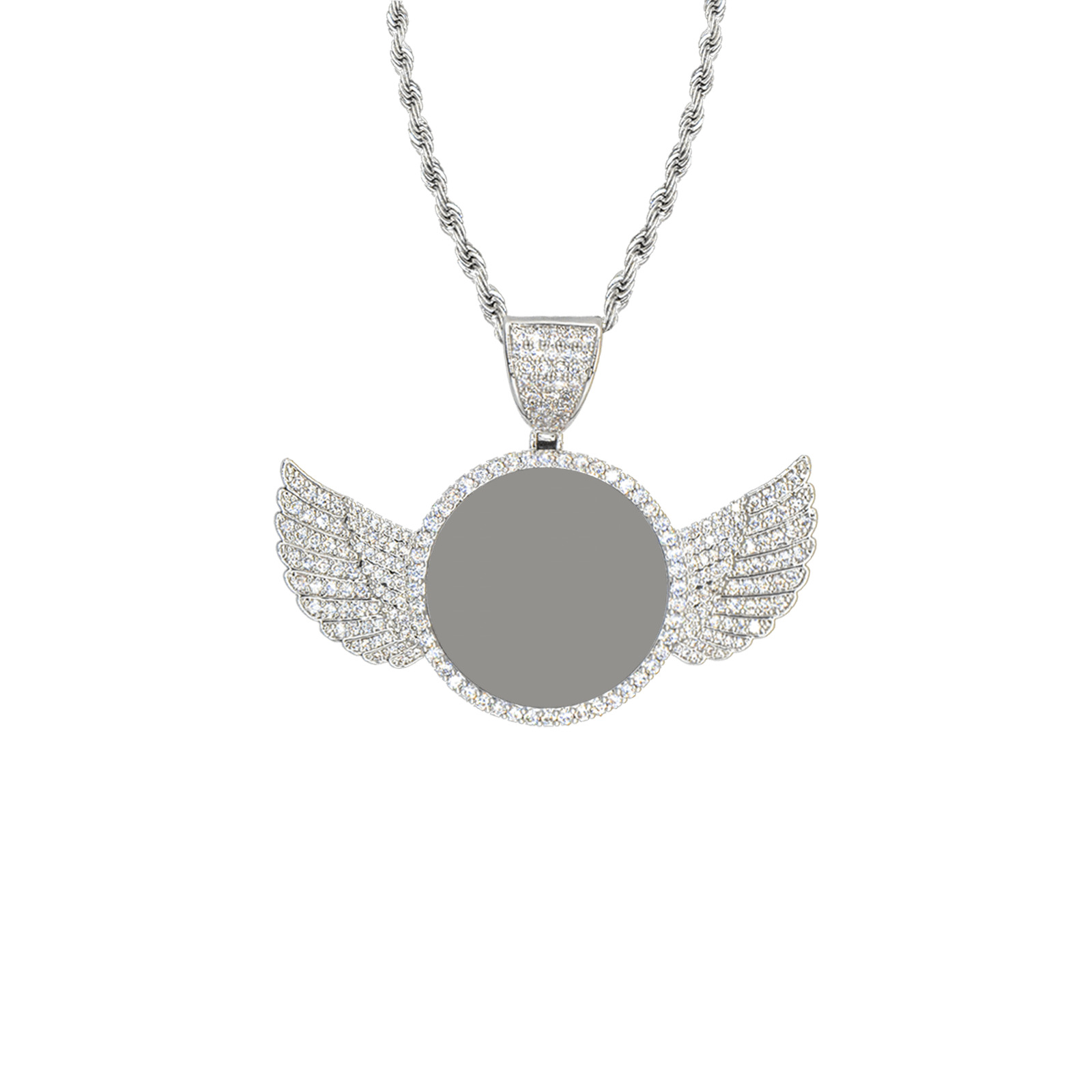 FASHION Wings Silver Photo Pendant with Rope Chain