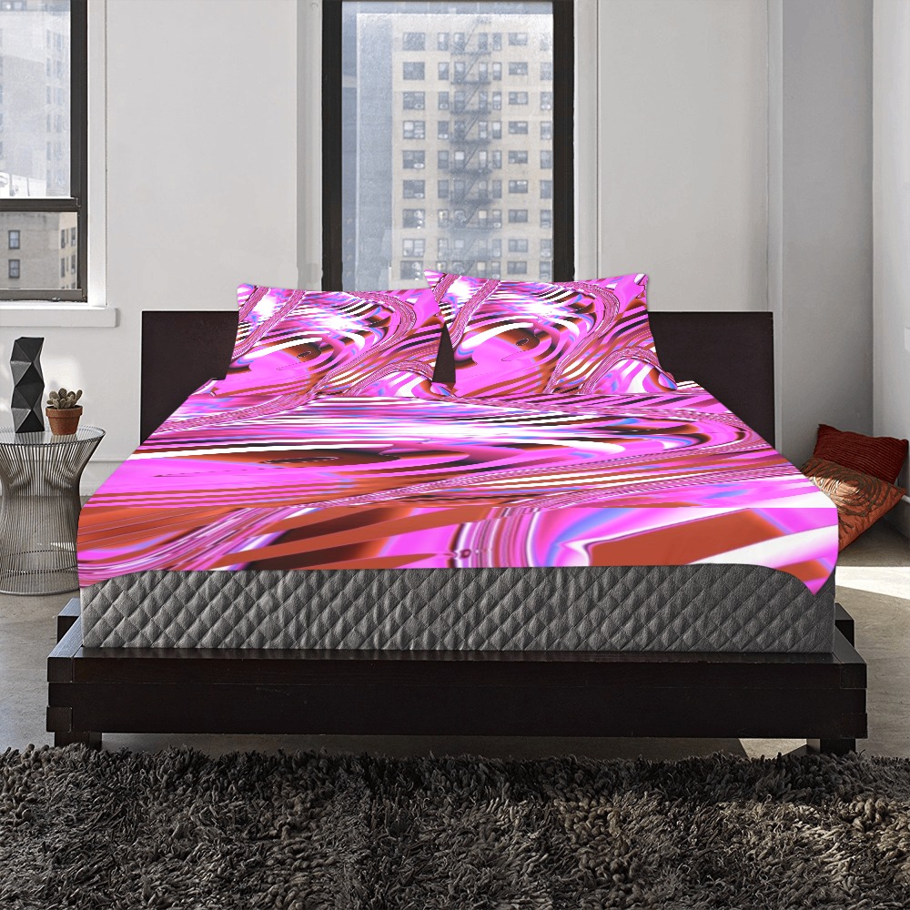 Elegant Pink Fractal 3-Piece Bedding Set