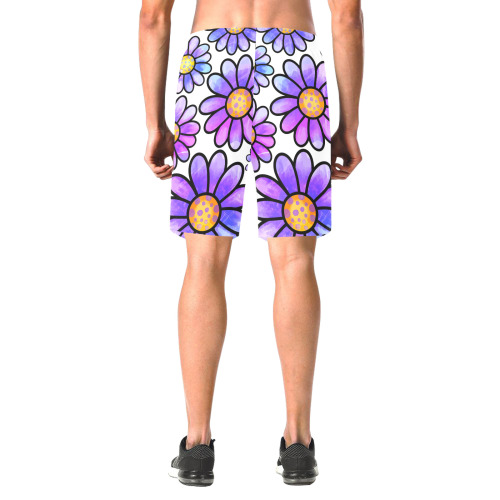 Lilac Watercolor Doodle Daisy Flower Pattern Men's All Over Print Elastic Beach Shorts (Model L20)
