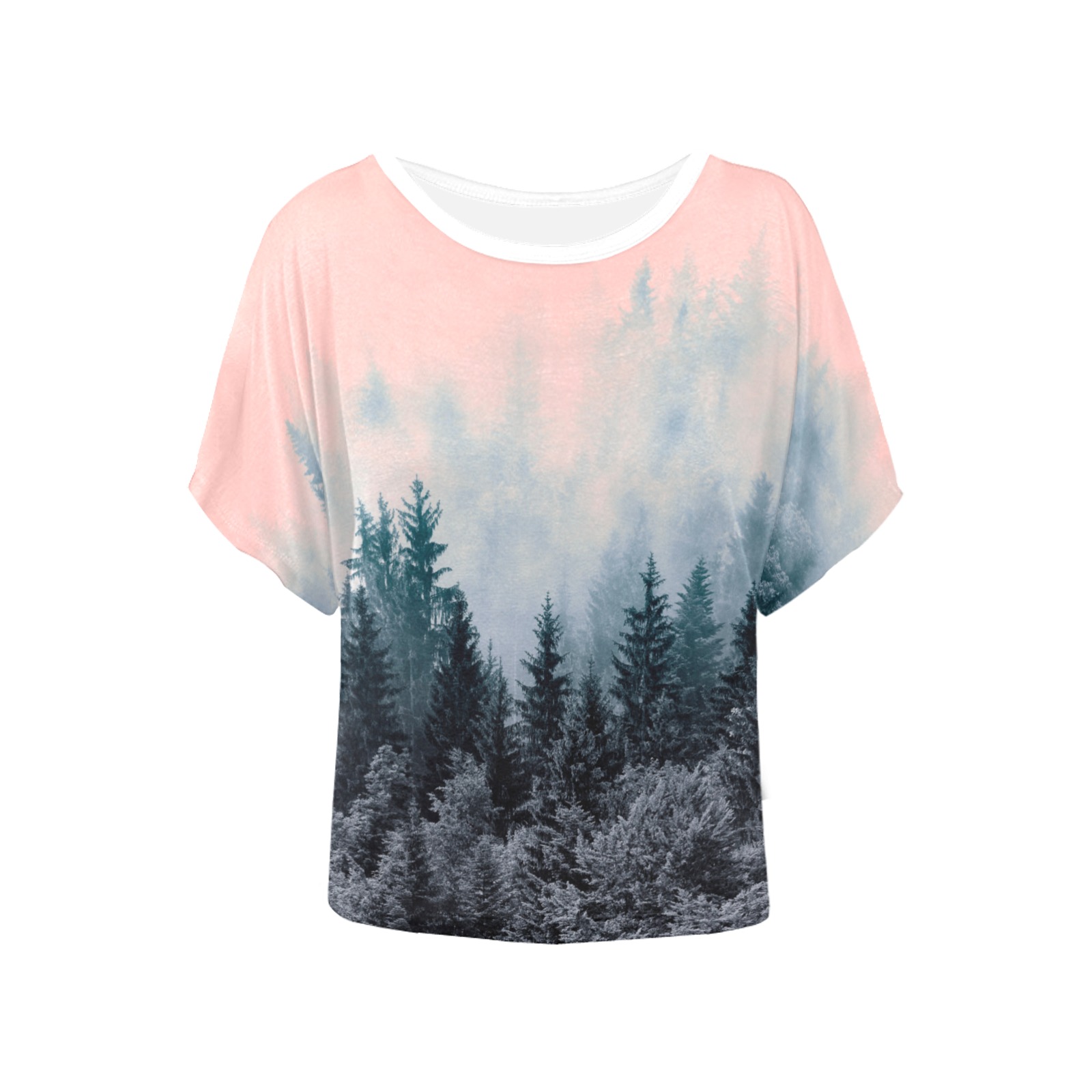 Forest in gray and pink Women's Batwing-Sleeved Blouse T shirt (Model T44)