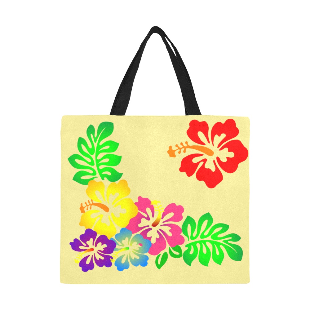 Hibiscus Hawaiian Flower on Yellow All Over Print Canvas Tote Bag/Large (Model 1699)