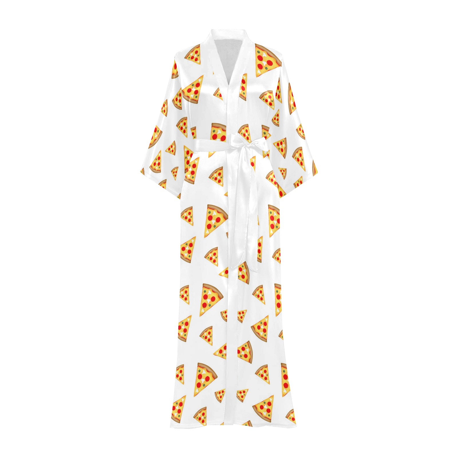 Cool and fun pizza slices pattern on white Long Kimono Robe