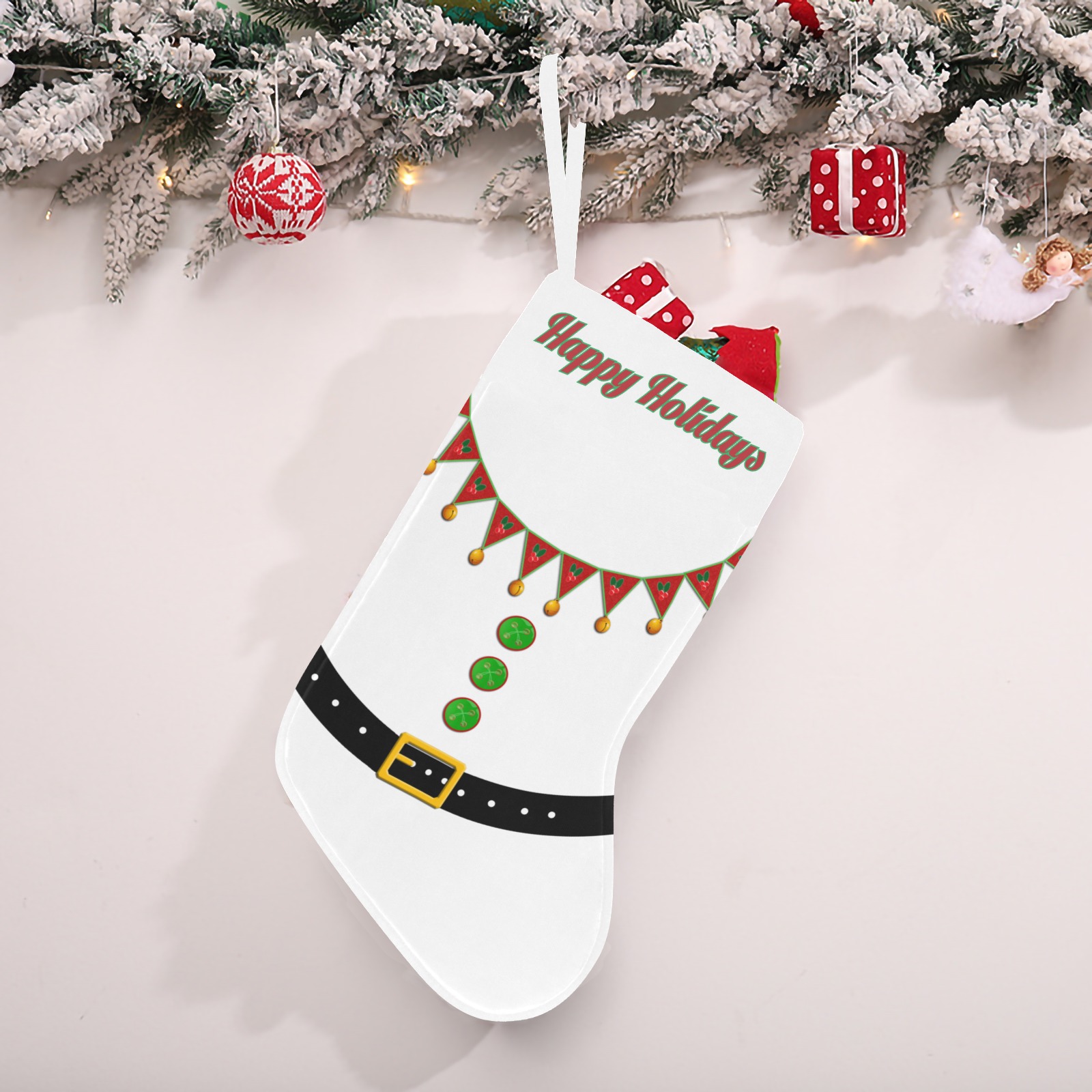 Elf Costume Christmas Stocking (Custom Text on The Top)