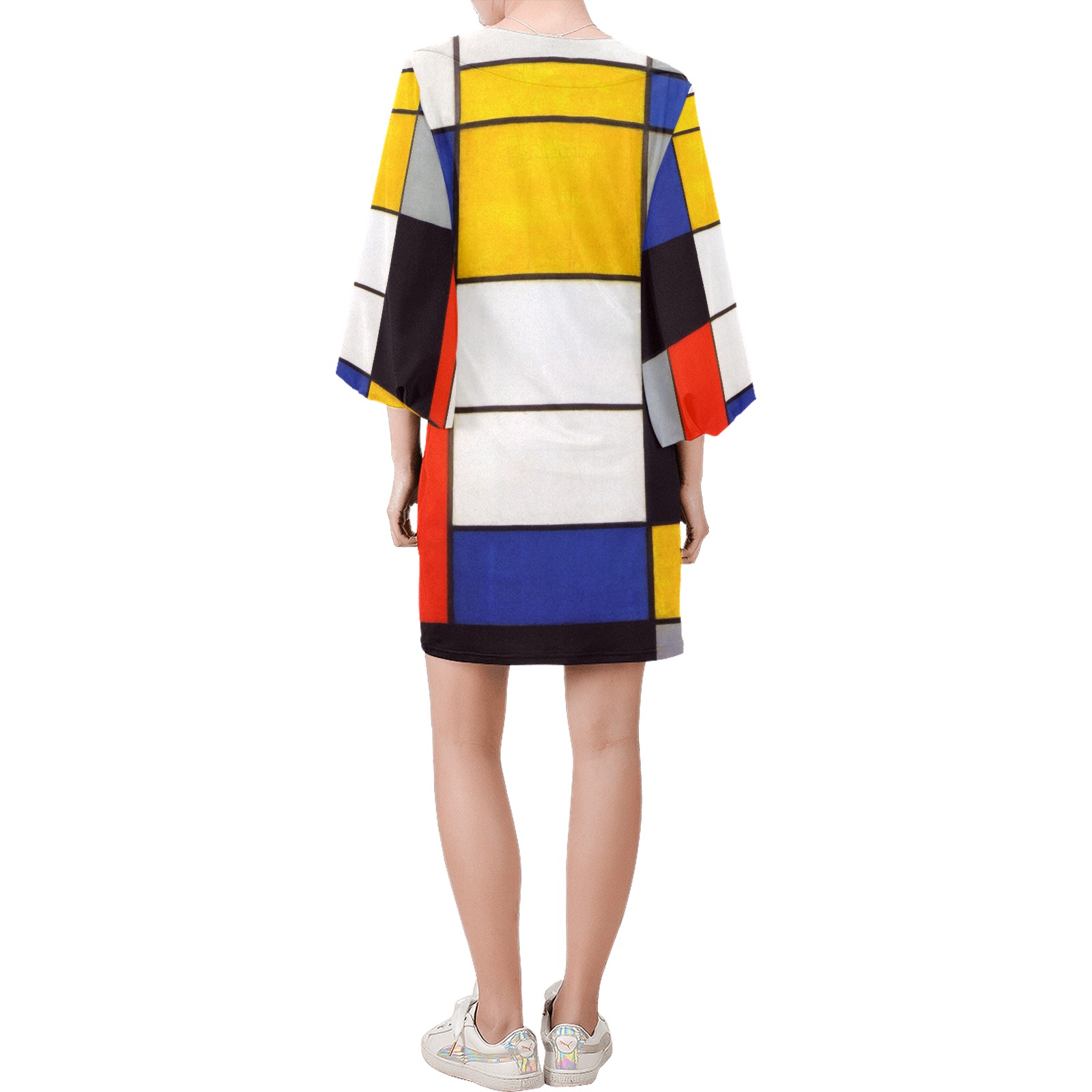 Composition A by Piet Mondrian Bell Sleeve Dress (Model D52)
