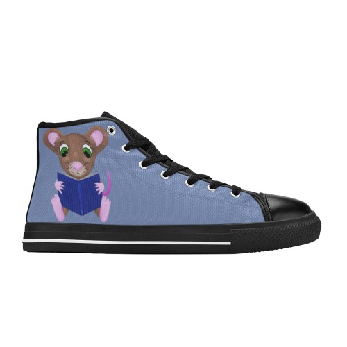 Mouse and book High Top Canvas Shoes for Kid (Model 017)