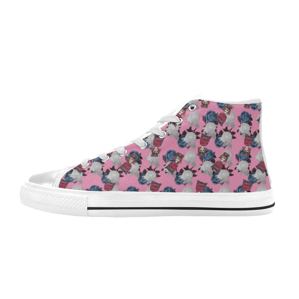 vintage floral and goth girl High Top Canvas Shoes for Kid (Model 017)