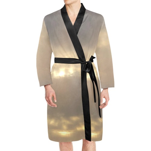 Clouds Men's Long Sleeve Belted Night Robe (Model H56)