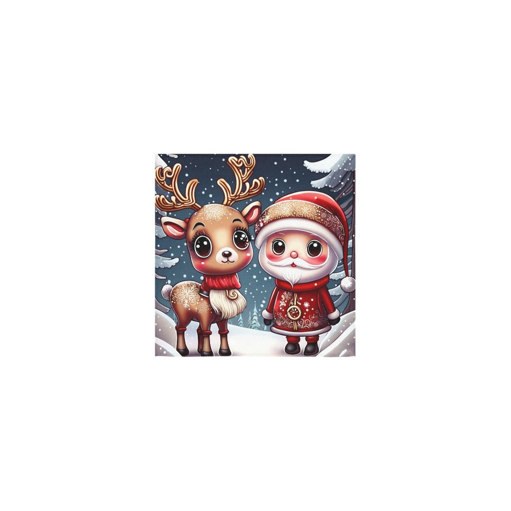 Santa and Reindeer Square Towel 13“x13”