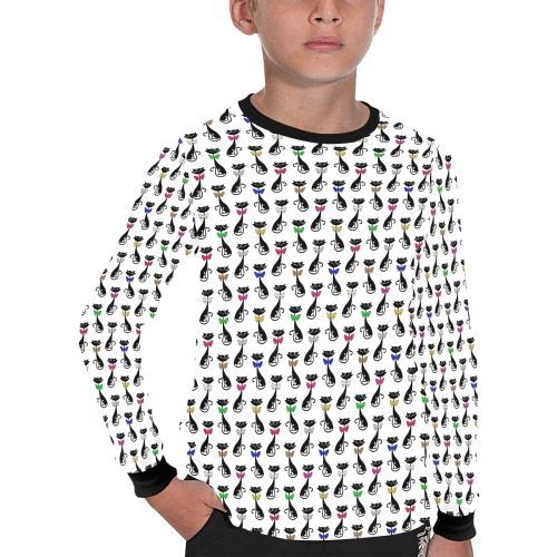 Black Cats Wearing Bow Ties Kids' All Over Print Long Sleeve T-shirt (Model T51)
