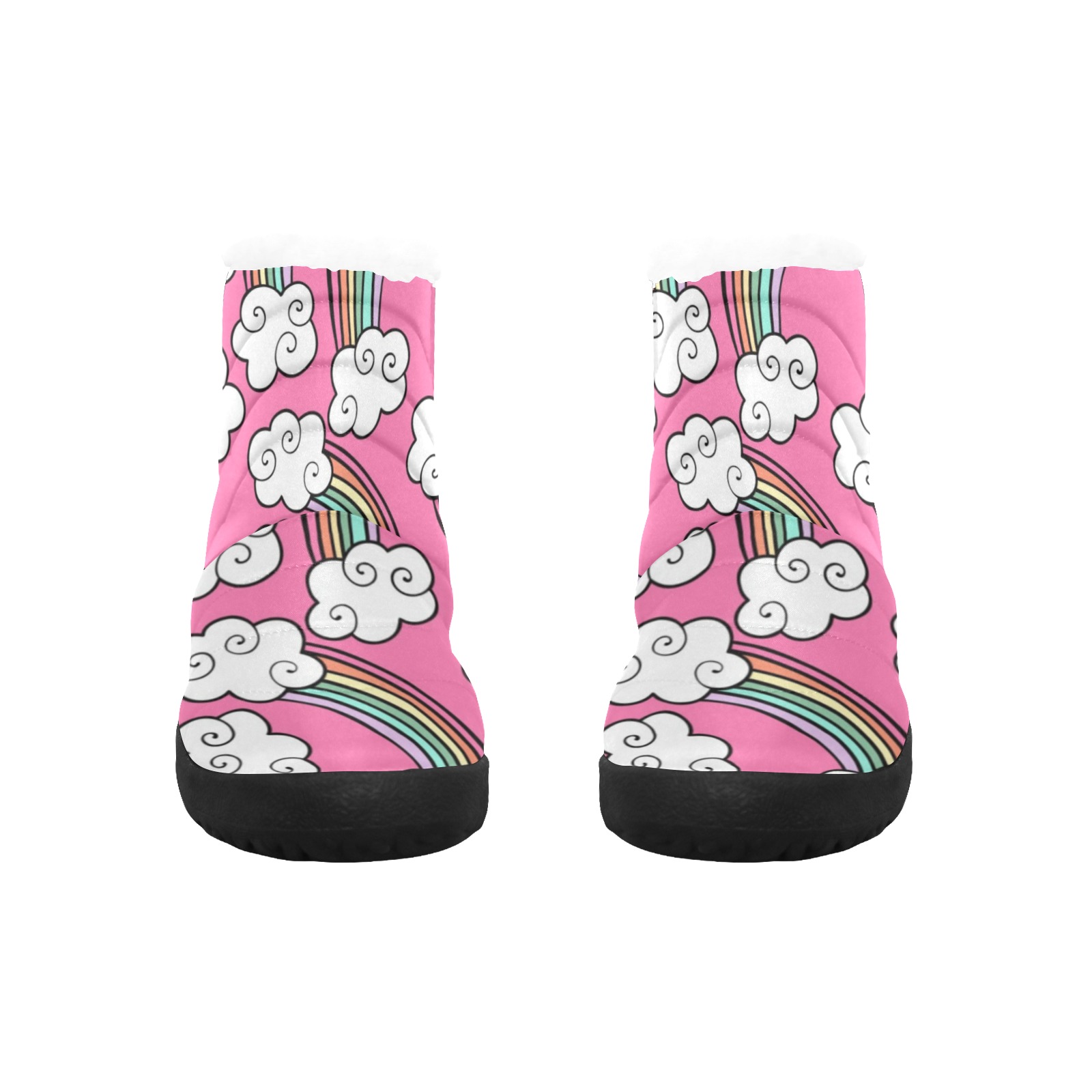 Rainbow Pink Clouds Men's Cotton-Padded Shoes (Model 19291)