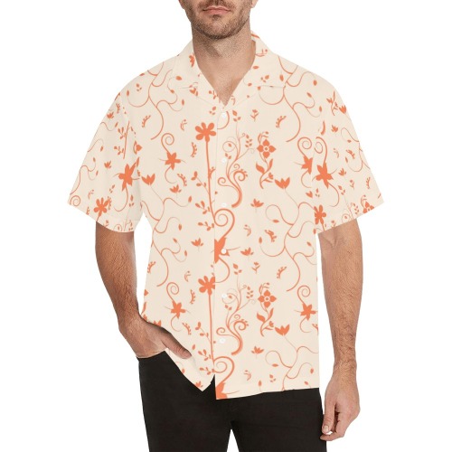 Living Coral Floral Pattern Hawaiian Shirt (Model T58)