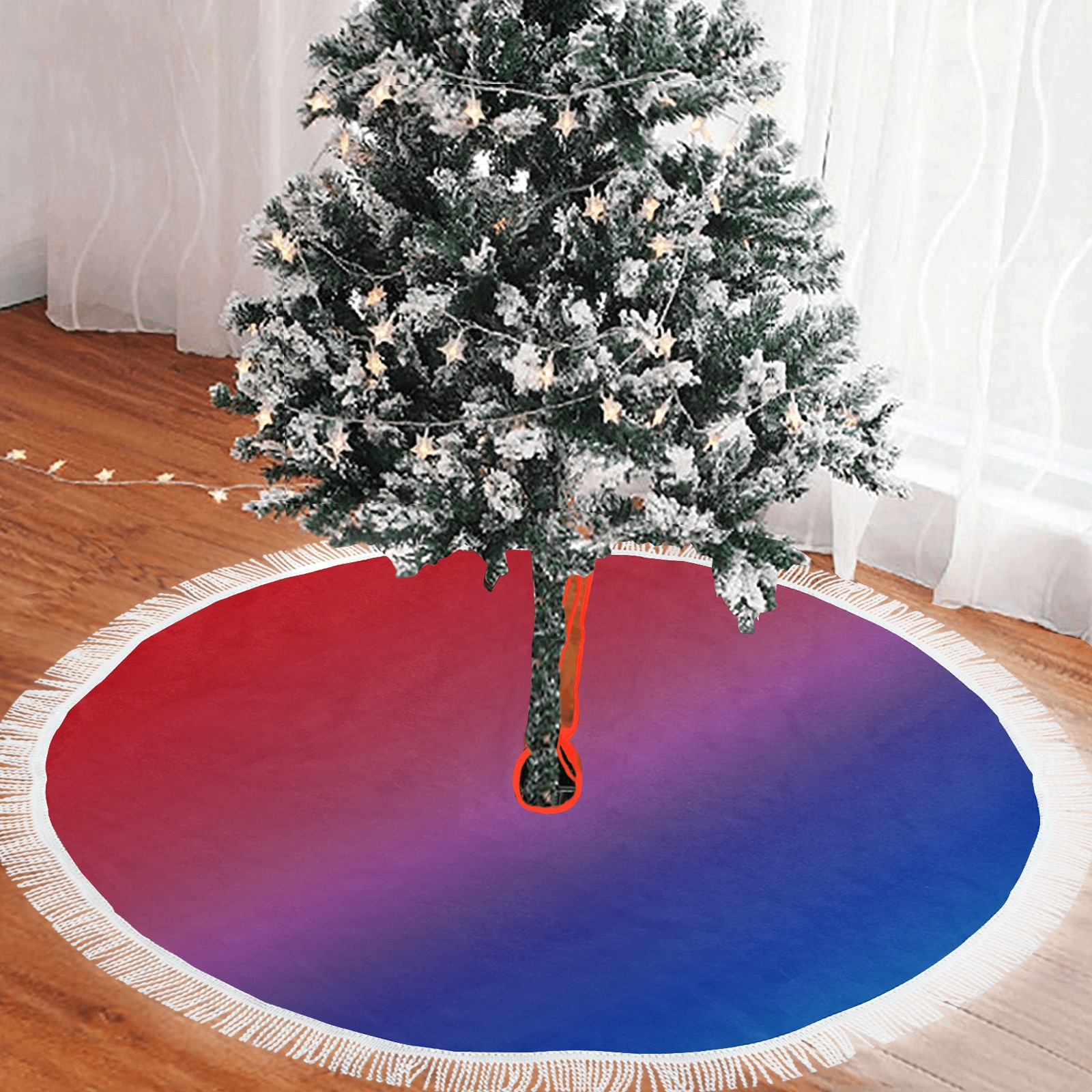 Diagonal Ombre Red Thick Fringe Christmas Tree Skirt 60"x60"